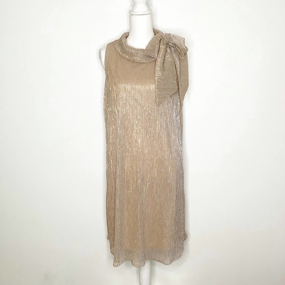 SLNY Gold Sleeveless Dress With Shoulder Tie Womens 10